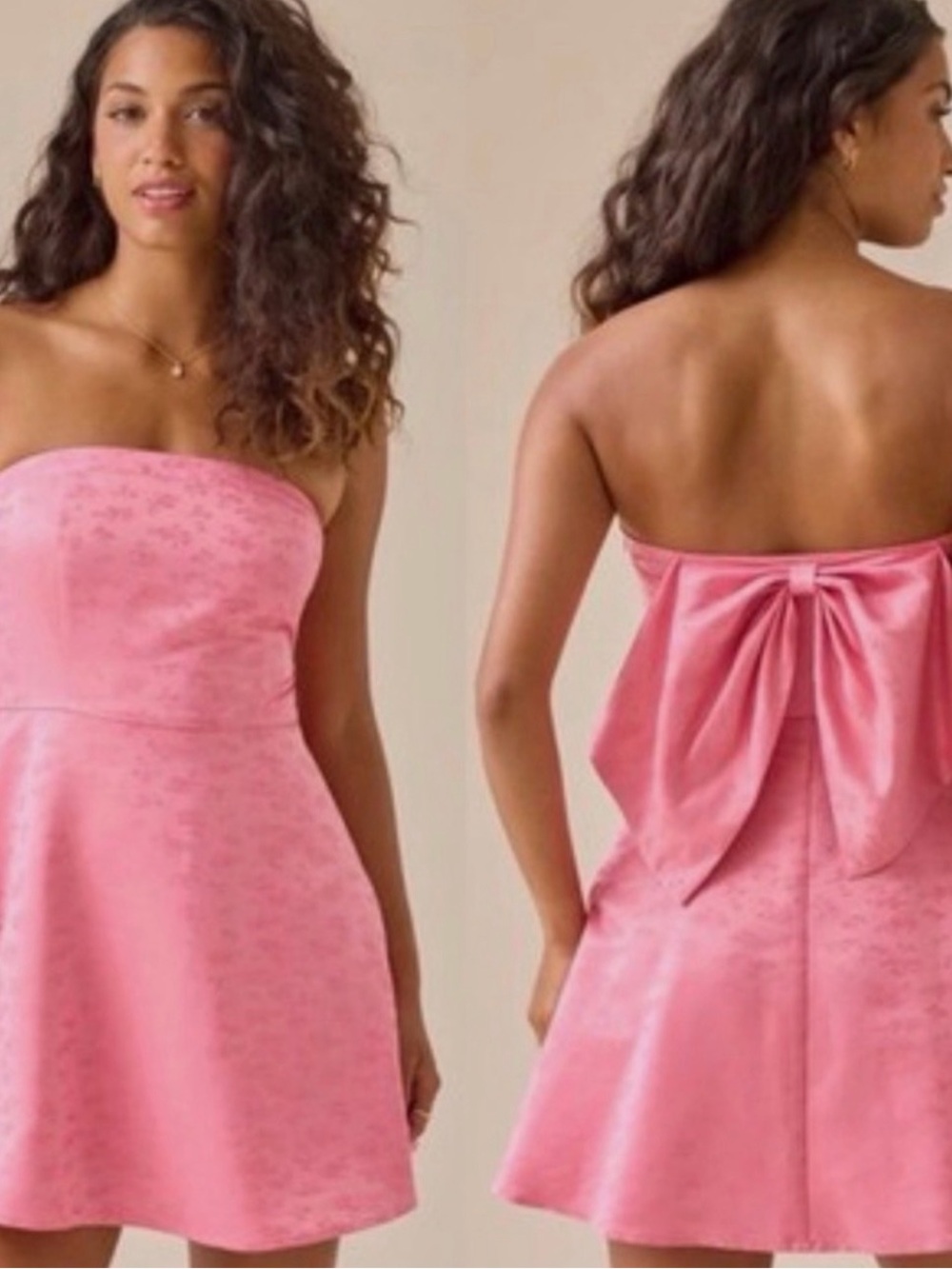 Altar'd State Pink Strapless Mini Dress with Back Bow